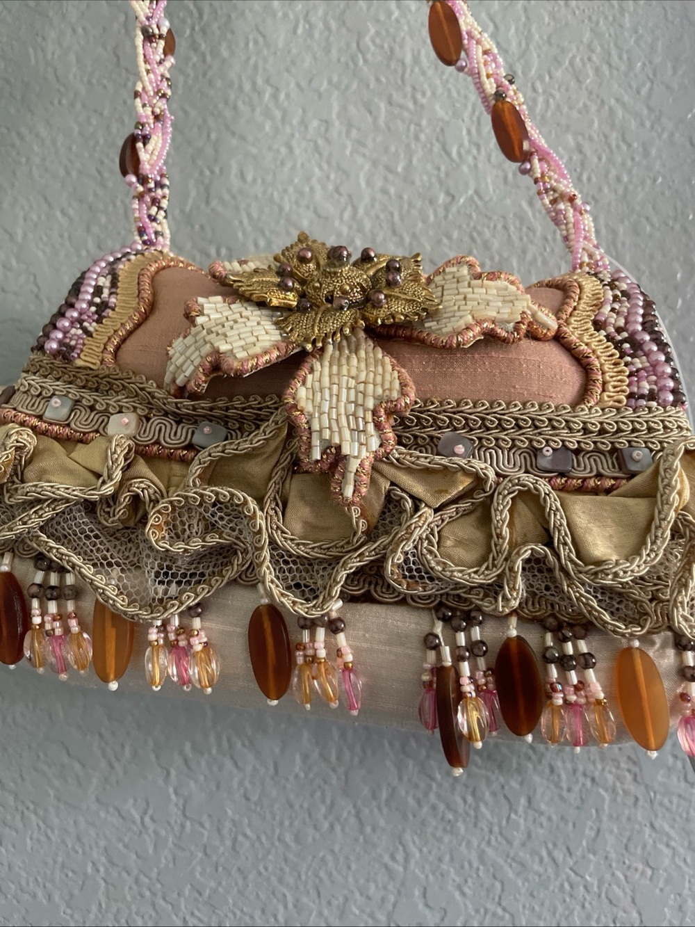 Vintage Mary Frances Beaded Shoulder Bag With Ruffles And Beads